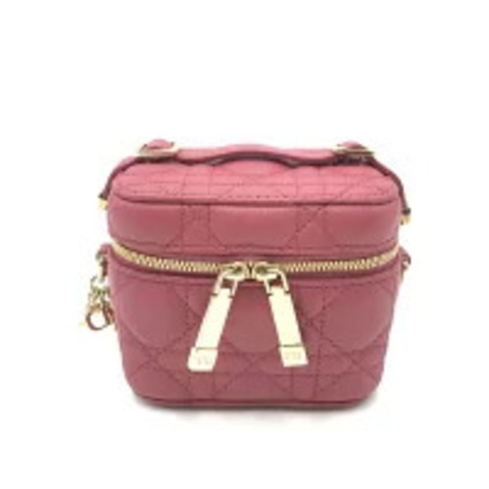 Dior Lady Vanity 2way Shoulder Bag Makeup Cannage Cosmetic Clutch Leather